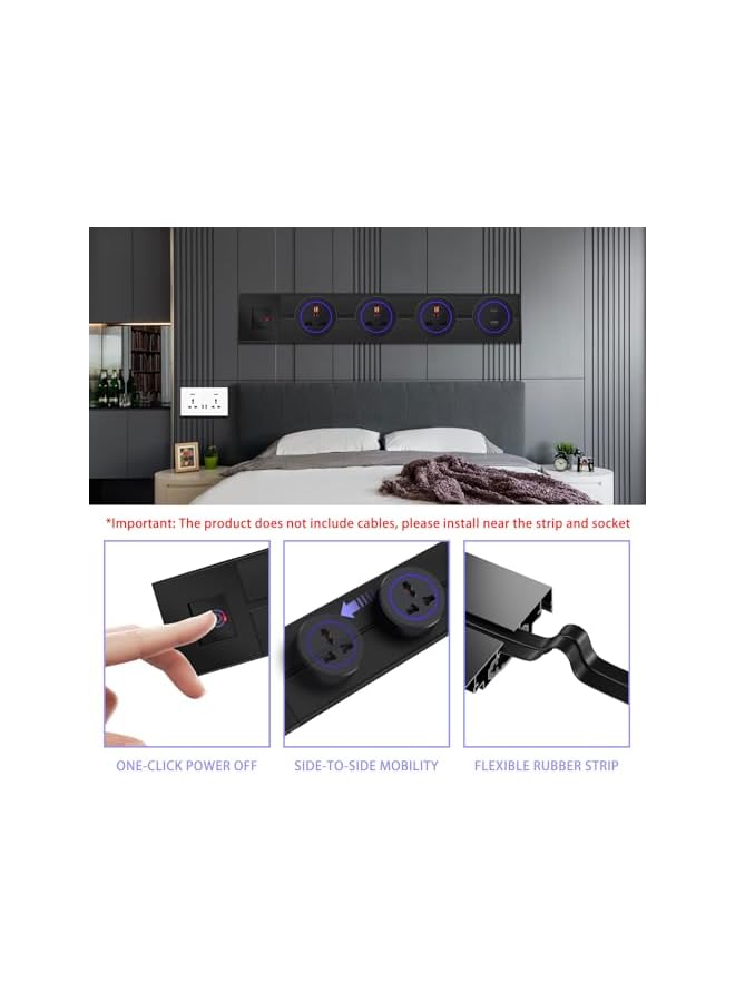 promass Power Outlet Strip, Power Strip with Switch Control, 50CM Track with 3 AC Universal Outlet adapters,USB-C port charging, Wall Outlet,Suitable for Kitchen, Living Room, Study, Office (black) - Image 5