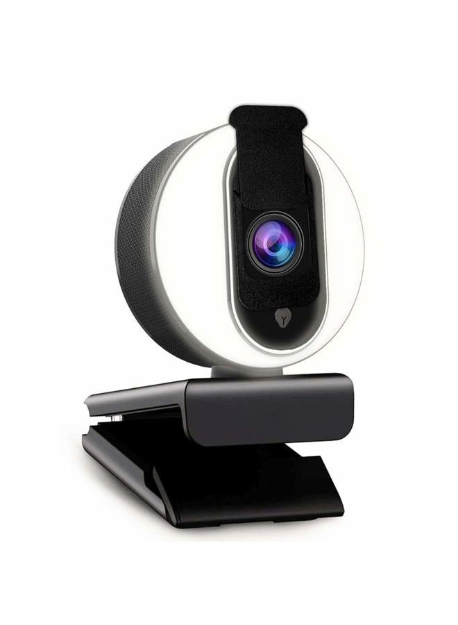 NEXIGO كاميرا ويب N680E بدقة 1080P مع ضوء حلقي، غطاء خصوصية وميكروفون مزدوج، تركيز تلقائي متقدم، سطوع قابل للتعديل، كاميرا ويب للبث المباشر لزوم وسكايب وفيس تايم، للكمبيوتر الشخصي وماك ولابتوب وديستوب - Image 1