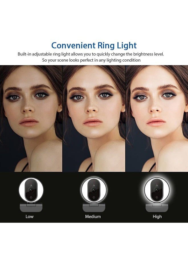 NEXIGO كاميرا ويب N680E بدقة 1080P مع ضوء حلقي، غطاء خصوصية وميكروفون مزدوج، تركيز تلقائي متقدم، سطوع قابل للتعديل، كاميرا ويب للبث المباشر لزوم وسكايب وفيس تايم، للكمبيوتر الشخصي وماك ولابتوب وديستوب - Image 4