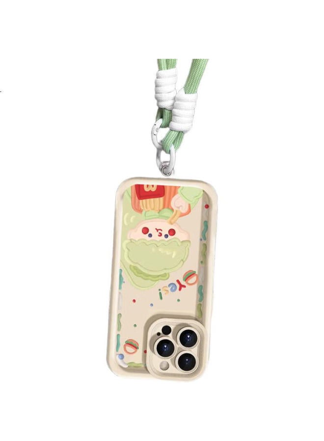 Sehan Shihan Compatible With Apple 15 Plus Protective Case, Iphone 15 Plus Phone Case With Lanyard, Niche High-End Feel, Full Lens Protection, Shockproof Soft Case, Colorful Cartoon Cute Hamburger Girl Design - Image 1