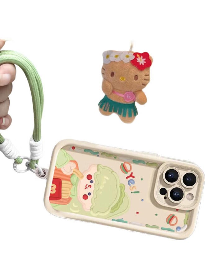 Sehan Shihan Compatible With Apple 15 Plus Protective Case, Iphone 15 Plus Phone Case With Lanyard, Niche High-End Feel, Full Lens Protection, Shockproof Soft Case, Colorful Cartoon Cute Hamburger Girl Design - Image 3