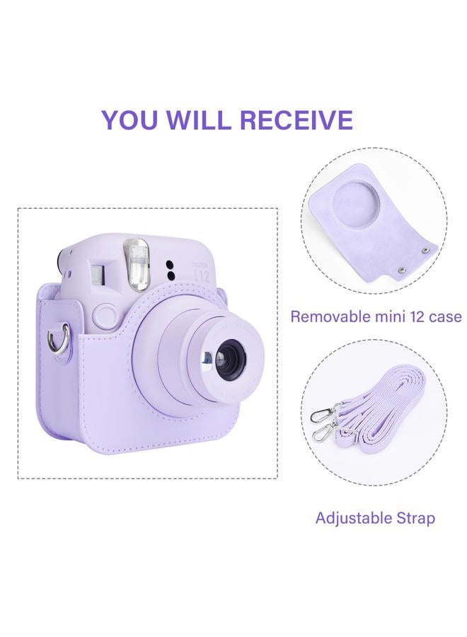 Rieibi حافظة كاميرا متوافقة مع فوجي إنستكس ميني 12 - حقيبة حمل لكاميرا فوجي فيلم إنستكس ميني 12 الفورية - غطاء حقيبة ميني 12 مع حزام - بنفسجي - Image 2