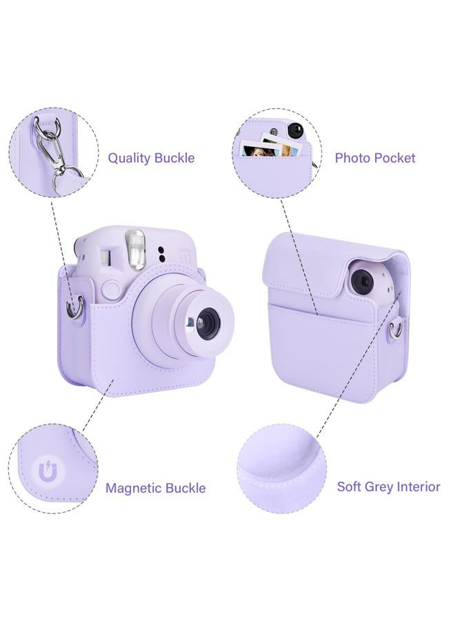 Rieibi حافظة كاميرا متوافقة مع فوجي إنستكس ميني 12 - حقيبة حمل لكاميرا فوجي فيلم إنستكس ميني 12 الفورية - غطاء حقيبة ميني 12 مع حزام - بنفسجي - Image 5