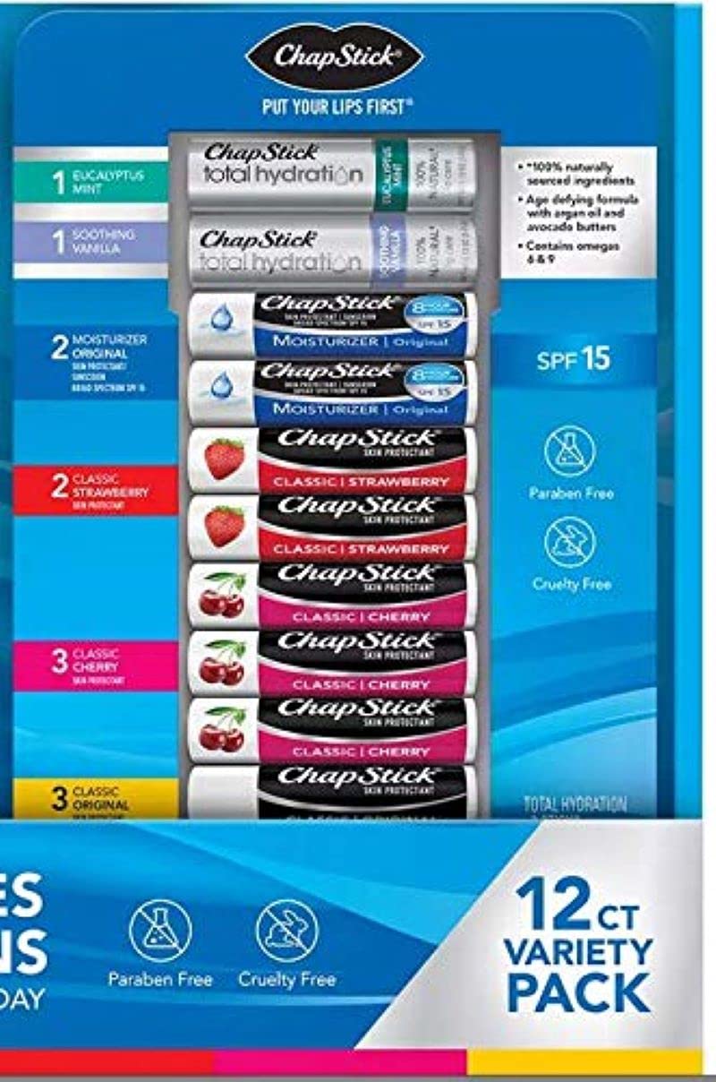 chapstick ChapStick Variety Pack Classic Original Cherry Strawberry Lip Moisturizer  Total Hydration 12 ct