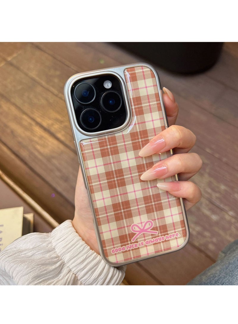 NIBEMINENT Niche Bow Tie Check Protective TPU Case Cover For IPhone 15 Plus , Bows Brown Checker