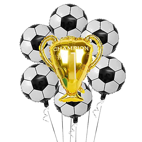 Oarkive Soccer Party Balloons Set 7pcs Championship Trophy Balloon and Soccer Foil Balloons for Birthday Baby Shower Wedding Anniversary Soccer Themed Party Decoration - Image 1