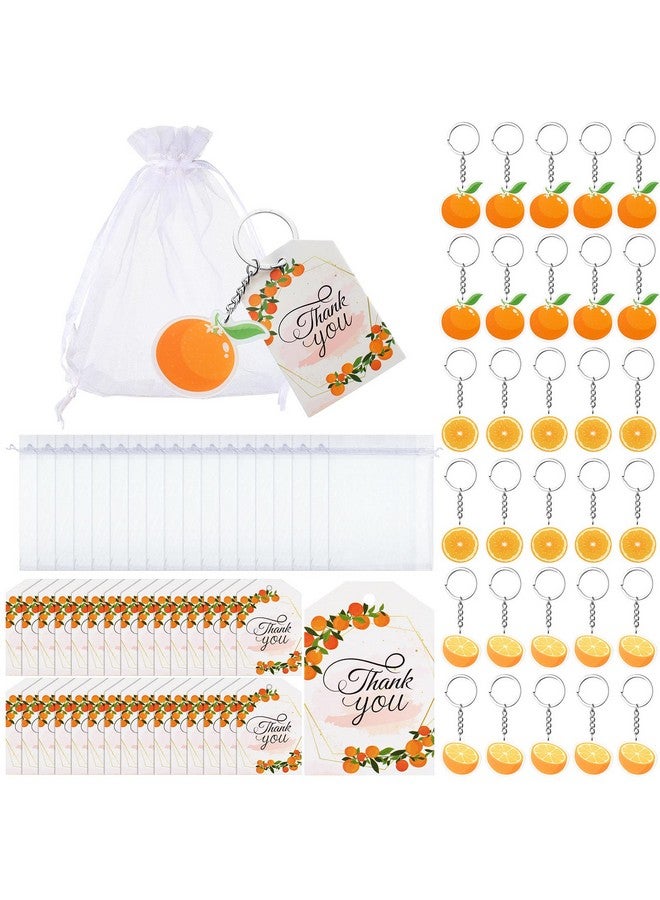 Sureio Little Cutie Baby Shower Party Favors Includes Orange Keychains White Organza Bags Thank You Tags Fruit Theme Party Favors School Rewards For Birthday Bridal Wedding Party Return Gifts (24 Sets) - Image 1