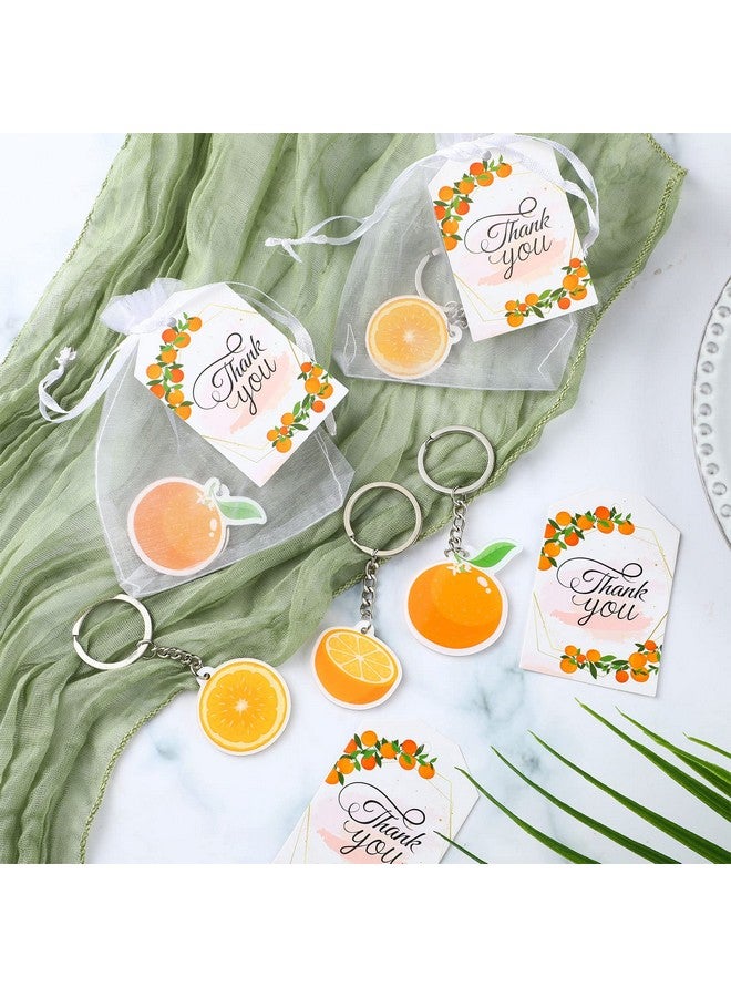 Sureio Little Cutie Baby Shower Party Favors Includes Orange Keychains White Organza Bags Thank You Tags Fruit Theme Party Favors School Rewards For Birthday Bridal Wedding Party Return Gifts (24 Sets) - Image 5