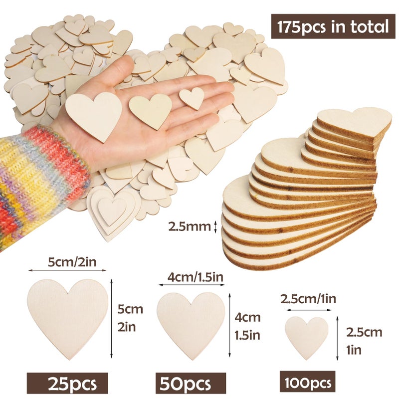 HADDIY Small Wood Hearts for Crafts,175 Pcs Different Size Assorted Unfinished Wooden Heart Cutouts Pieces for Wedding Guest Book,Valentine'Day Craft and Deccorations - Image 2