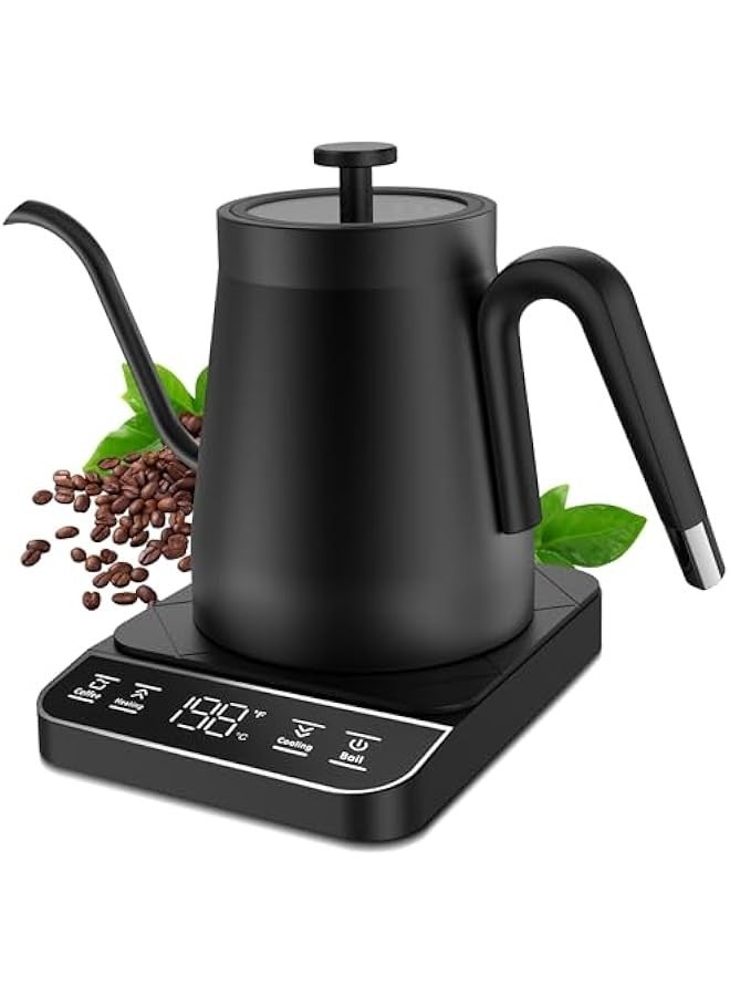 Beauenty Electric Gooseneck Kettle, ±1℉ Temperature Control One Click 197℉ Pour Over Kettle for Coffee & Brew Tea, Hot Water Boiler, Stainless Steel Inner Fast Heating & Keep Warm 12 Hours, 1350w, 0.8L - Image 1