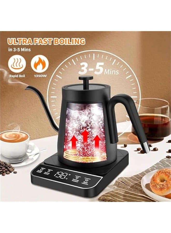 Beauenty Electric Gooseneck Kettle, ±1℉ Temperature Control One Click 197℉ Pour Over Kettle for Coffee & Brew Tea, Hot Water Boiler, Stainless Steel Inner Fast Heating & Keep Warm 12 Hours, 1350w, 0.8L - Image 4