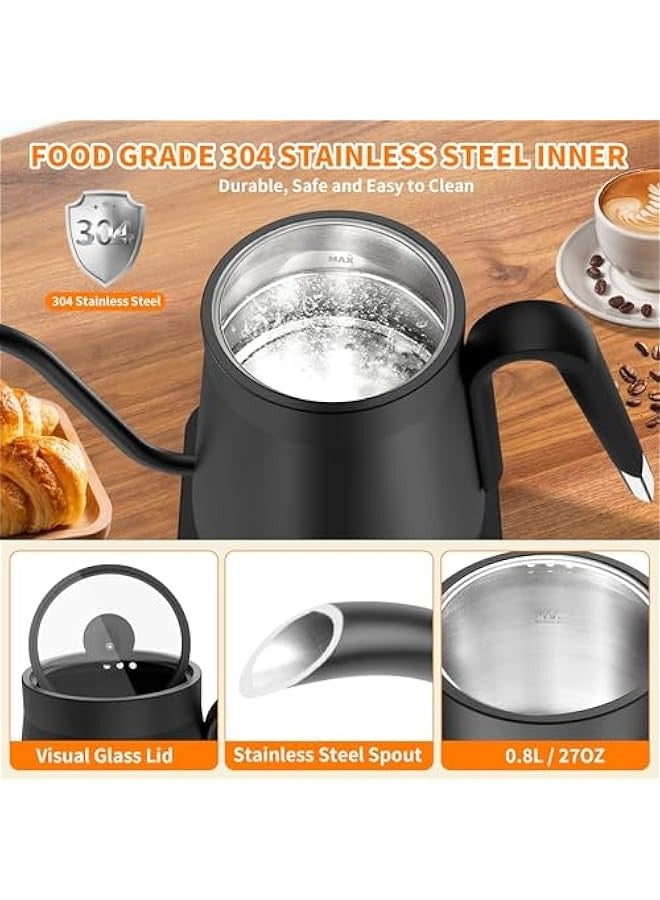 Beauenty Electric Gooseneck Kettle, ±1℉ Temperature Control One Click 197℉ Pour Over Kettle for Coffee & Brew Tea, Hot Water Boiler, Stainless Steel Inner Fast Heating & Keep Warm 12 Hours, 1350w, 0.8L - Image 3
