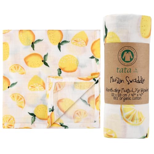 TATA AMG® 100% Organic Muslin Cotton Baby Swaddle Blanket – Soft & Breathable Receiving Blanket for Newborns, Girls & Boys – Large 47x47 | Multipurpose Baby Essentials | Pre-Washed & Gentle on Skin - Image 1