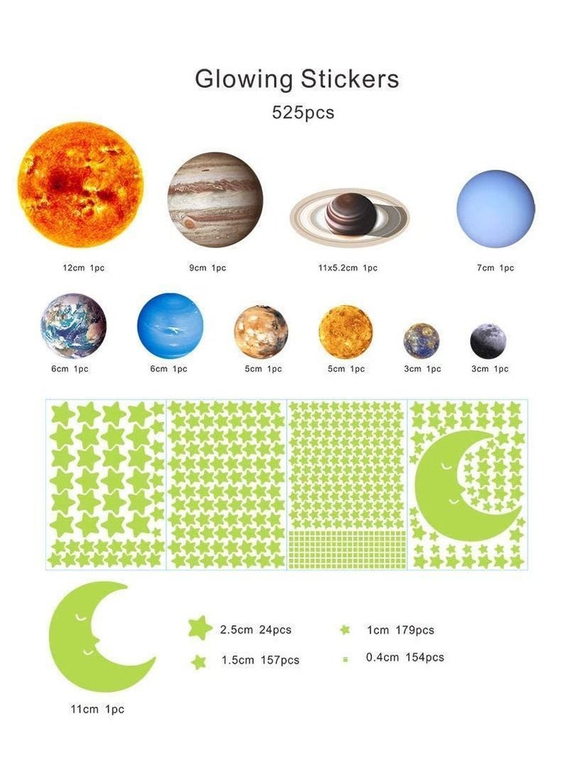 Y&D Glow in The Dark Stars for Ceiling Moon Wall Decals 525 Pcs Ceiling Kids Decors Perfect Nursery Bedroom Living Room Gift Boys and Girls  - Image 4
