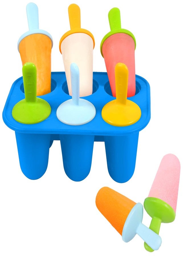 Miaowoof Silicone Popsicles Molds for Toddlers, 6-Cavity Non-BPA Premium Silicone Small Popsicle Molds, Ice Pop Mold with 6 Colorful Reusable Sticks for Kids (Blue) - Image 1