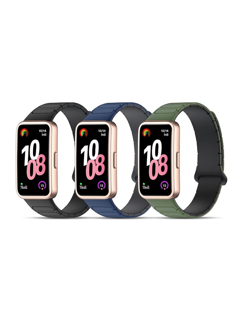 O Ozone (Pack of 3) Magnetic Loop Strap for Huawei Band 10 | Huawei Band 9 |8 Watch Band, Silicone Sport Replacement Wristband -Multicolor - Image 1