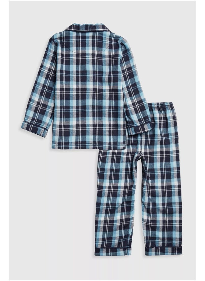 mothercare Blue Check Woven Pyjamas  - Image 2