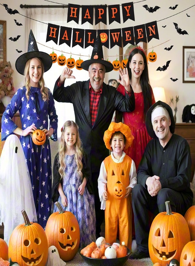 Hapdoo 19pcs Happy Halloween Party Decorations Set - Halloween Banner, Pumpking Cardstock, Realistic PVC 3D Bat Sticker, Halloween Decorations Party Supplies for Home Decor Wall Window - Image 5