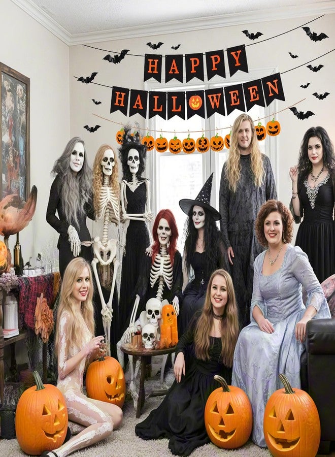 Hapdoo 19pcs Happy Halloween Party Decorations Set - Halloween Banner, Pumpking Cardstock, Realistic PVC 3D Bat Sticker, Halloween Decorations Party Supplies for Home Decor Wall Window - Image 4