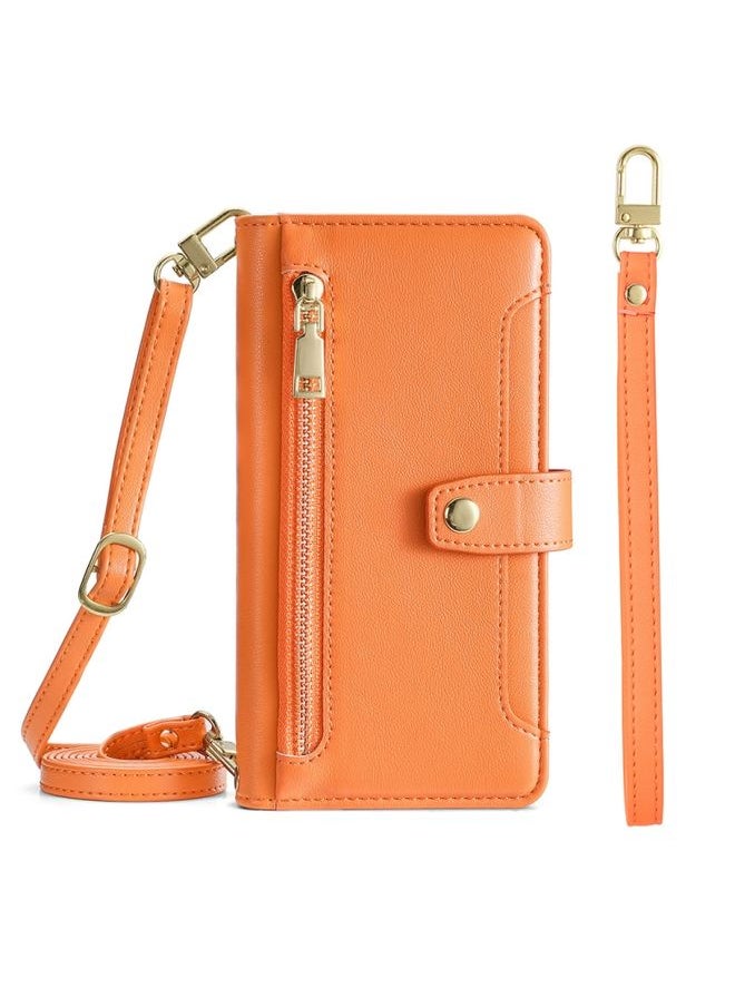 HuHa - Case Cover For For Sony Xperia Ace III Sheep Texture Cross-body Zipper Wallet Leather Phone Case(Orange) - Image 1