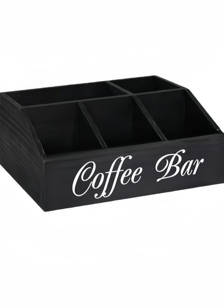 ARNOTEC Coffee Station Organizer for Counter, Rustic Wood Coffee Pod Holder with Drawer, Tea Bag & Condiment Storage Box, Coffee Bar Accessories Organizer for Kitchen Counter, Coffee Corner or Office Breakroom - Image 2
