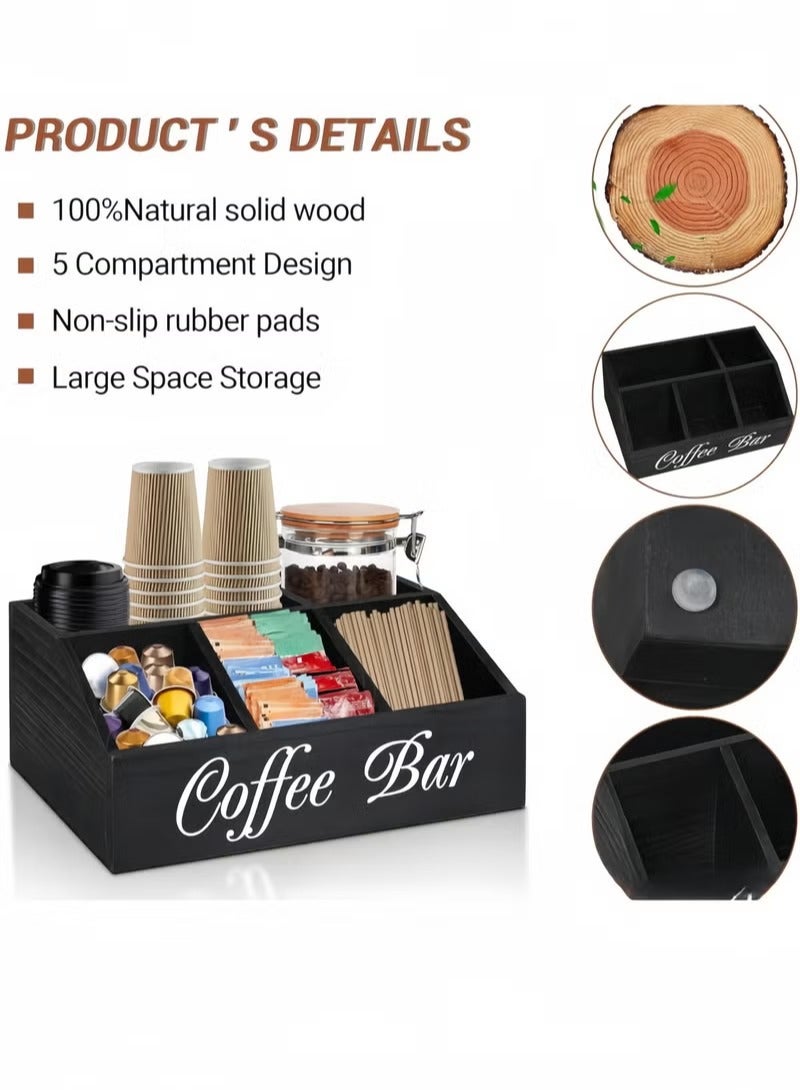 ARNOTEC Coffee Station Organizer for Counter, Rustic Wood Coffee Pod Holder with Drawer, Tea Bag & Condiment Storage Box, Coffee Bar Accessories Organizer for Kitchen Counter, Coffee Corner or Office Breakroom - Image 3