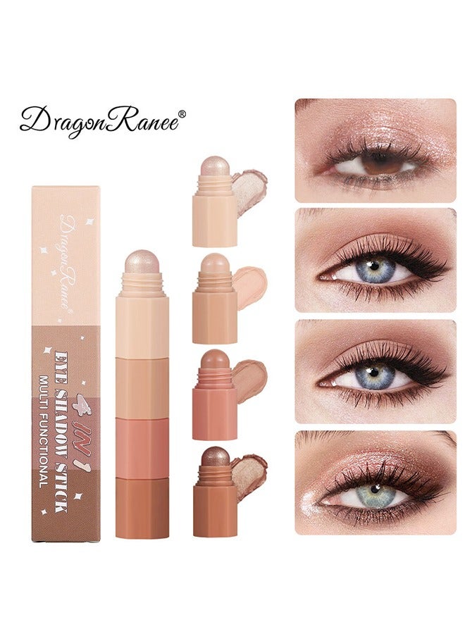 Dragon Ranee Eye Shadow Stick-Multi Functional 4 Colors Shadow Stick and Highlighter Makeup 4 in 1 Long Lasting Eyeshadow Pencil (#B) - Image 1