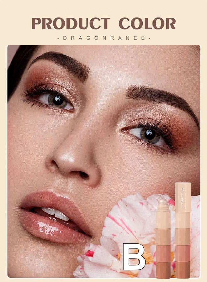 Dragon Ranee Eye Shadow Stick-Multi Functional 4 Colors Shadow Stick and Highlighter Makeup 4 in 1 Long Lasting Eyeshadow Pencil (#B) - Image 4