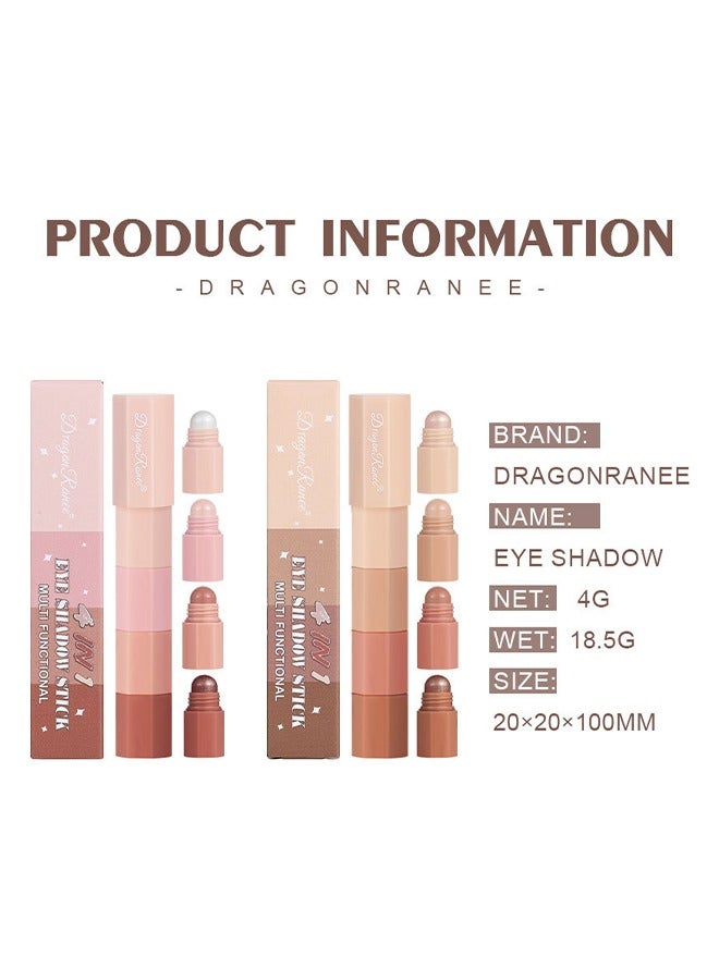 Dragon Ranee Eye Shadow Stick-Multi Functional 4 Colors Shadow Stick and Highlighter Makeup 4 in 1 Long Lasting Eyeshadow Pencil (#B) - Image 5
