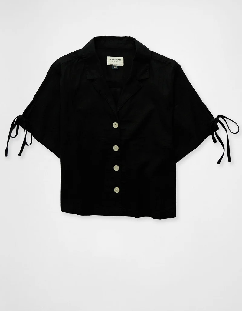 American Eagle  AE Linen-Blend Button-Up Shirt for Women | Best Price UAE