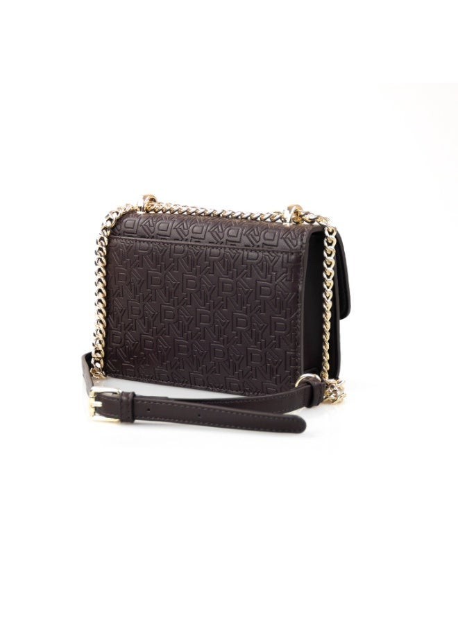 Donna Karan Women Flap Crossbody Bag PU Leather Spliced Monogram Print Dual Use Chain Shoulder Bag Gold Plated Hardware Zipper Purse For Daily Office Dating Travel - Image 3