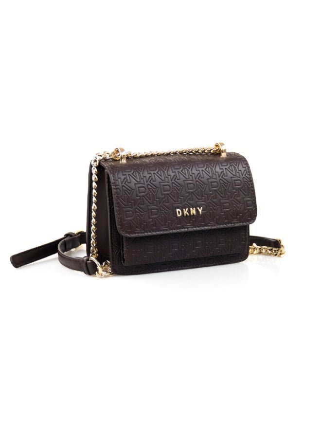 Donna Karan Women Flap Crossbody Bag PU Leather Spliced Monogram Print Dual Use Chain Shoulder Bag Gold Plated Hardware Zipper Purse For Daily Office Dating Travel - Image 2