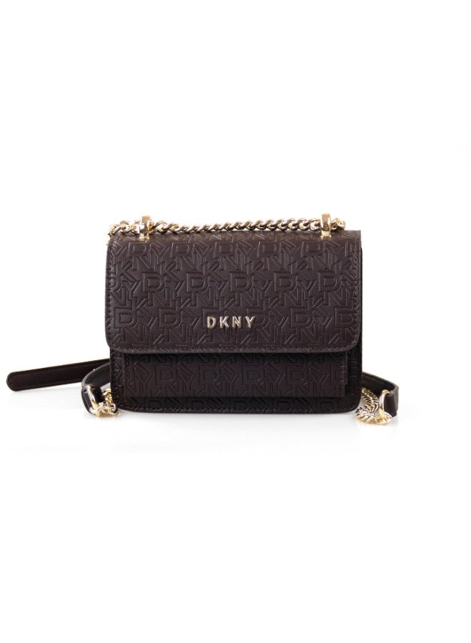 Donna Karan Women Flap Crossbody Bag PU Leather Spliced Monogram Print Dual Use Chain Shoulder Bag Gold Plated Hardware Zipper Purse For Daily Office Dating Travel - Image 1