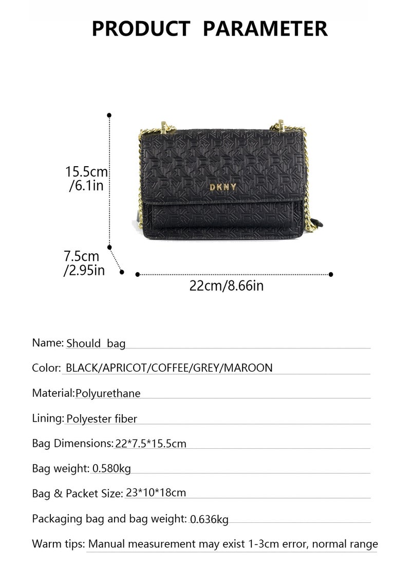Donna Karan Women Flap Crossbody Bag PU Leather Spliced Monogram Print Dual Use Chain Shoulder Bag Gold Plated Hardware Zipper Purse For Daily Office Dating Travel - Image 5
