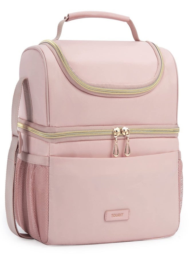 TOURIT Insulated Lunch Bag with Dual Compartment, Leakproof Cooler Tote for Work Office Picnic, Thermal Food Container Pink - Image 1