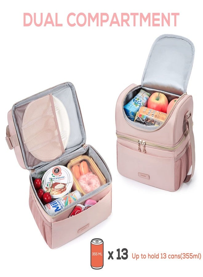 TOURIT Insulated Lunch Bag with Dual Compartment, Leakproof Cooler Tote for Work Office Picnic, Thermal Food Container Pink - Image 2