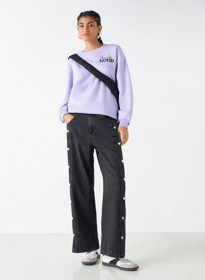 لي كوبر بنطلون جينز سادة واسع الساقين بزر إغلاق من لي كوبر