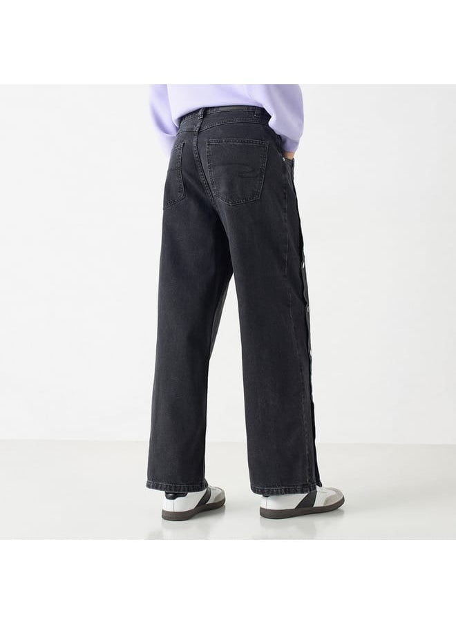 Lee Cooper Lee Cooper Solid Fit Wide Leg Jeans with Button Detail  - Image 3