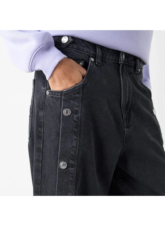 Lee Cooper Lee Cooper Solid Fit Wide Leg Jeans with Button Detail