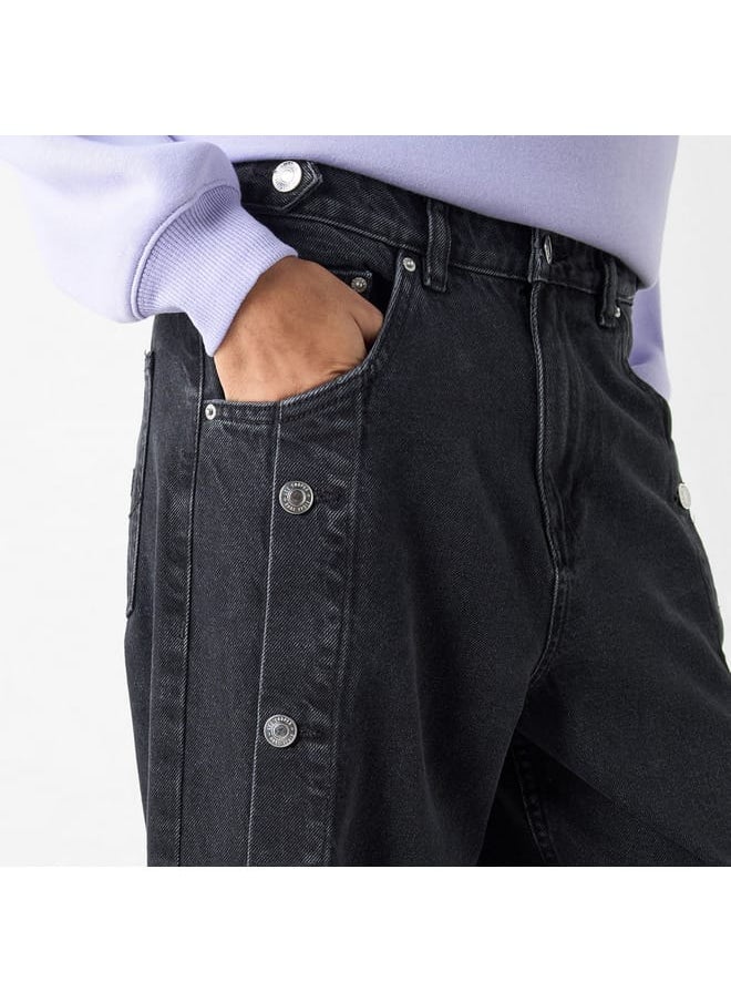 Lee Cooper Lee Cooper Solid Fit Wide Leg Jeans with Button Detail  - Image 4