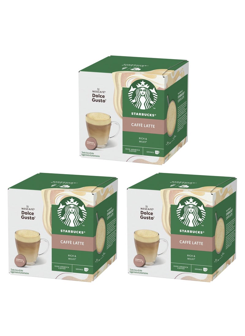 Starbucks Caffe Latte Coffee, 12 Capsules, Pack of 3 