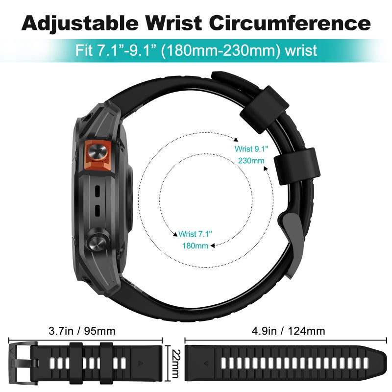 OVERSTEP Watch Band for Fenix 7, Fenix 6, Fenix 5, 22mm Rugged Replacement Bands for Garmin Fenix 5 Plus/Fenix 6 Pro/Fenix 7 Pro/Forerunner 935/945, Black Gray - Image 5