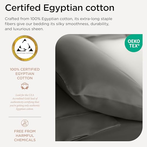 Threadmill Egyptian Cotton Queen Sheet Set | 100% Certified Egyptian Cotton Sheets for Queen Size Bed | Snug Fit Deep Pocket Queen Bed Sheets Set | Soft Cooling Sateen Bedding Set | Dark Grey - Image 3