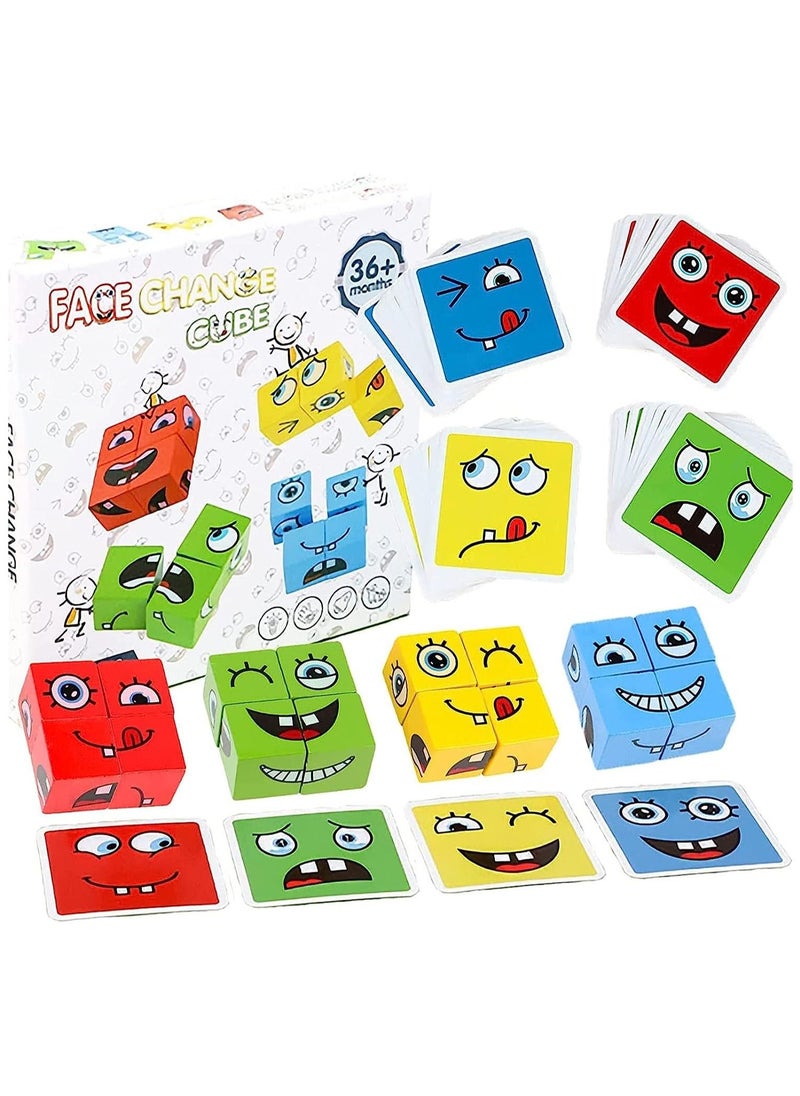 null - Expression Puzzle Building Cubes, Wooden Face-Changing Magic Cube Blocks Matching Game Logical Thinking Training Brain Toy Board Games Educational Montessori Toys for Kids 36+ Months - Image 1