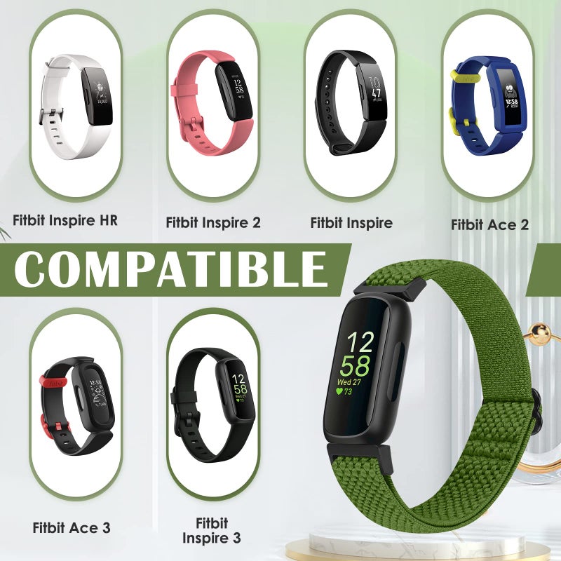 Bcuckood Compatible with Fitbit Inspire 3/Inpsire 2/Inspire/Inpsire HR/Ace 2/Ace 3 Bands, Elastic Adjustable Replacement Wristband Women Men Kids Stretchy Soft Sport Nylon Loop Straps - Image 2