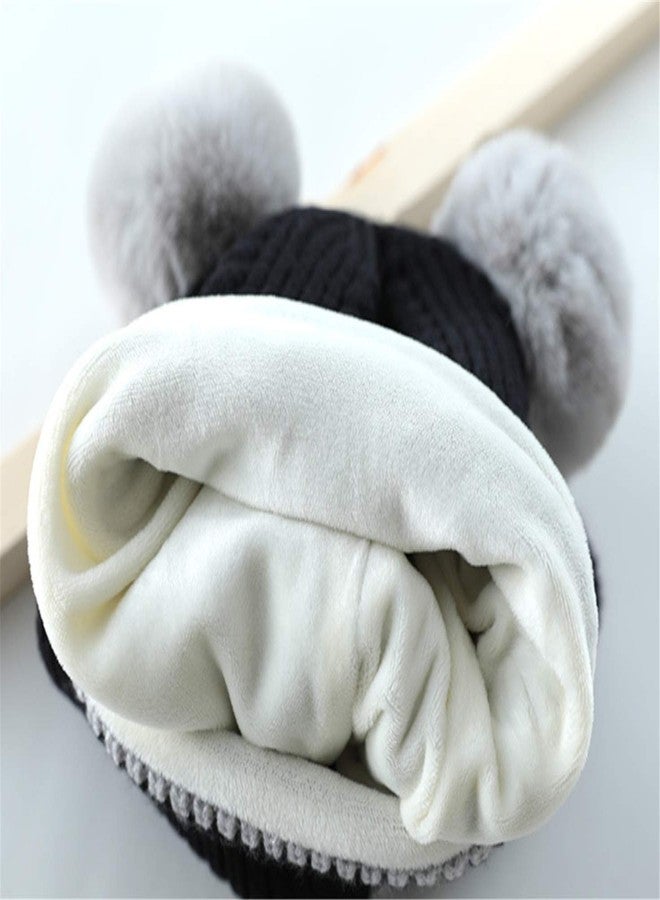 MioCloth Toddler Baby Knit Face Hood Hat Fleece Lining Scarf Earflap Scarves Skull Caps Pom Pom Earflap Hat Neck Gaiter Scarf Christmas Xmas Winter Warm Gift for Girl Boys Bear Head Beanie Balaclava Blac - Image 3
