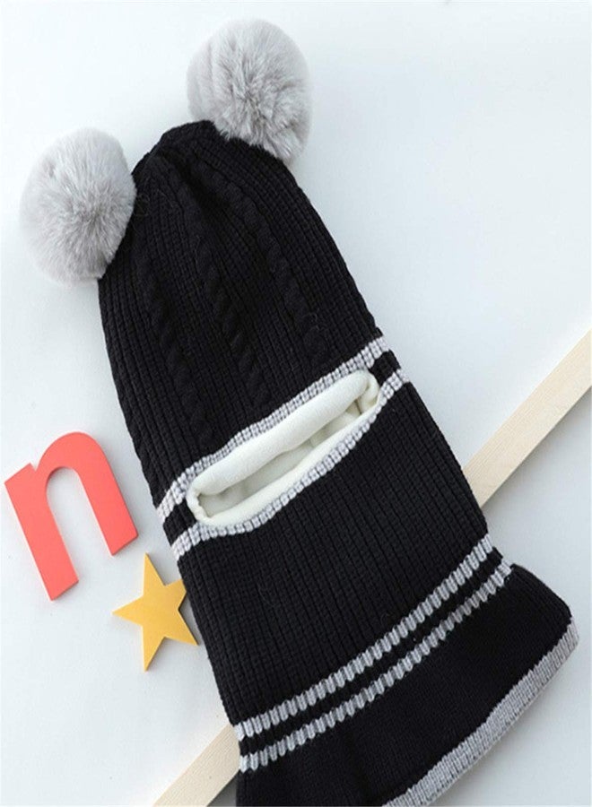 MioCloth Toddler Baby Knit Face Hood Hat Fleece Lining Scarf Earflap Scarves Skull Caps Pom Pom Earflap Hat Neck Gaiter Scarf Christmas Xmas Winter Warm Gift for Girl Boys Bear Head Beanie Balaclava Blac - Image 2