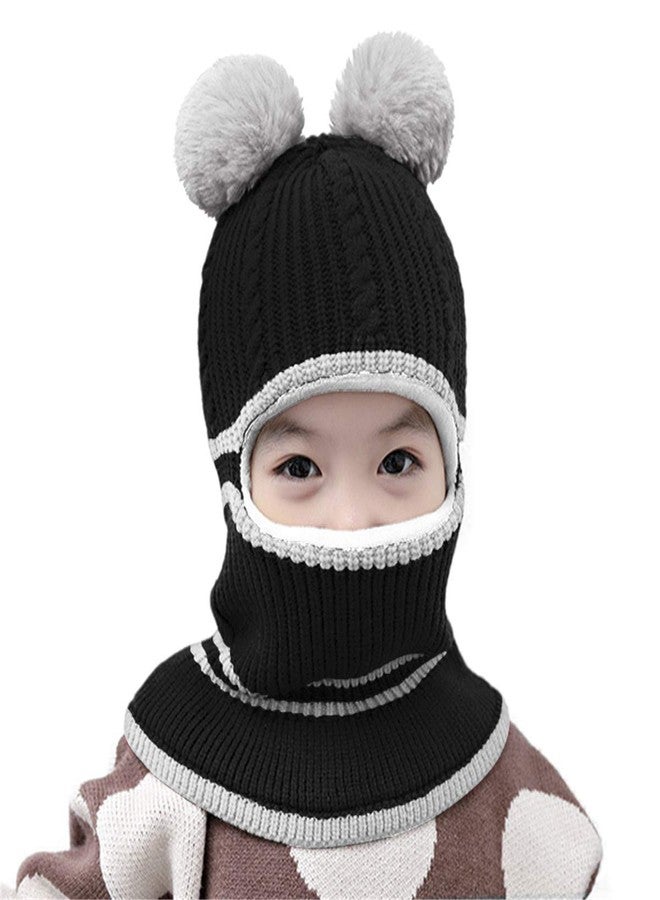MioCloth Toddler Baby Knit Face Hood Hat Fleece Lining Scarf Earflap Scarves Skull Caps Pom Pom Earflap Hat Neck Gaiter Scarf Christmas Xmas Winter Warm Gift for Girl Boys Bear Head Beanie Balaclava Blac - Image 1