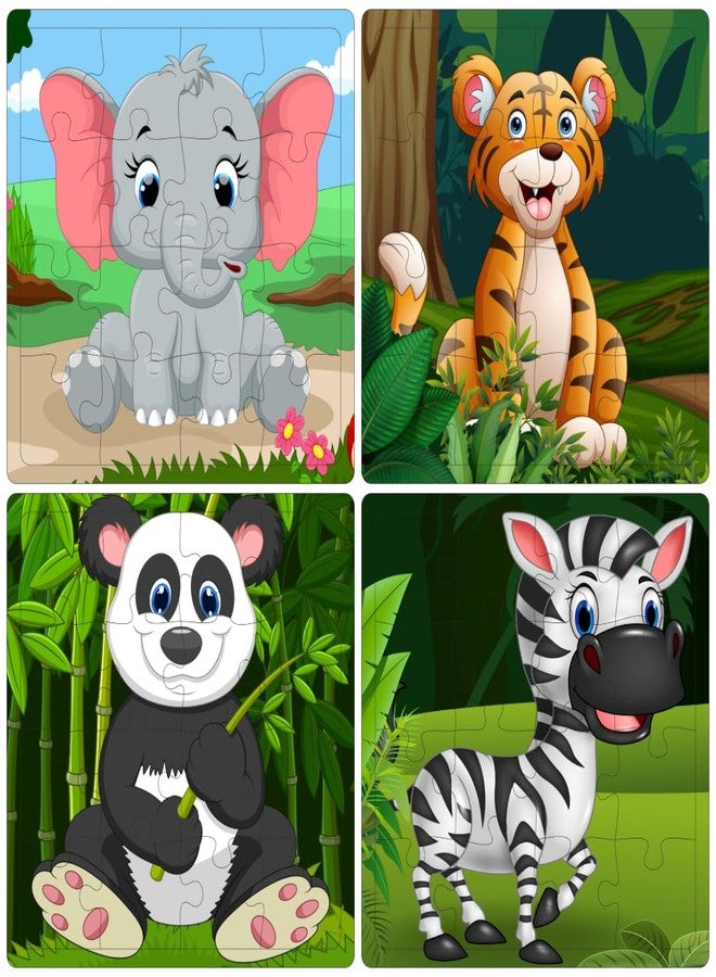 Fiddlys Fiddly's 16-Piece Wooden Jigsaw Puzzles for Kids Ages 3+, Double Layered Wooden Puzzles with Bright Front & Back Print (Animals Pack of 4) - Image 1