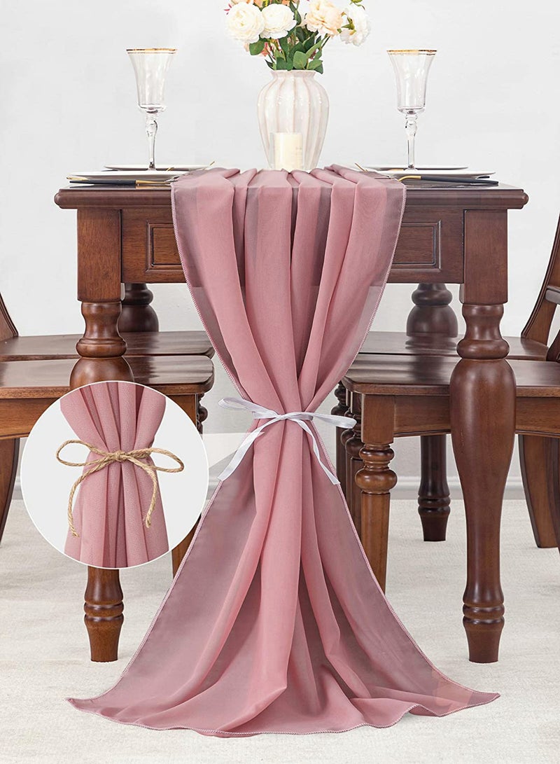 SYOSI Dusty Rose 10FT Chiffon Table Runner 27x120 Inches, Romantic Sheer Fabric, for Wedding Decorations, Baby Shower, Bridal Shower, and Birthday Party Cake Table Tulle Decorations, Wedding Drapery - Image 2